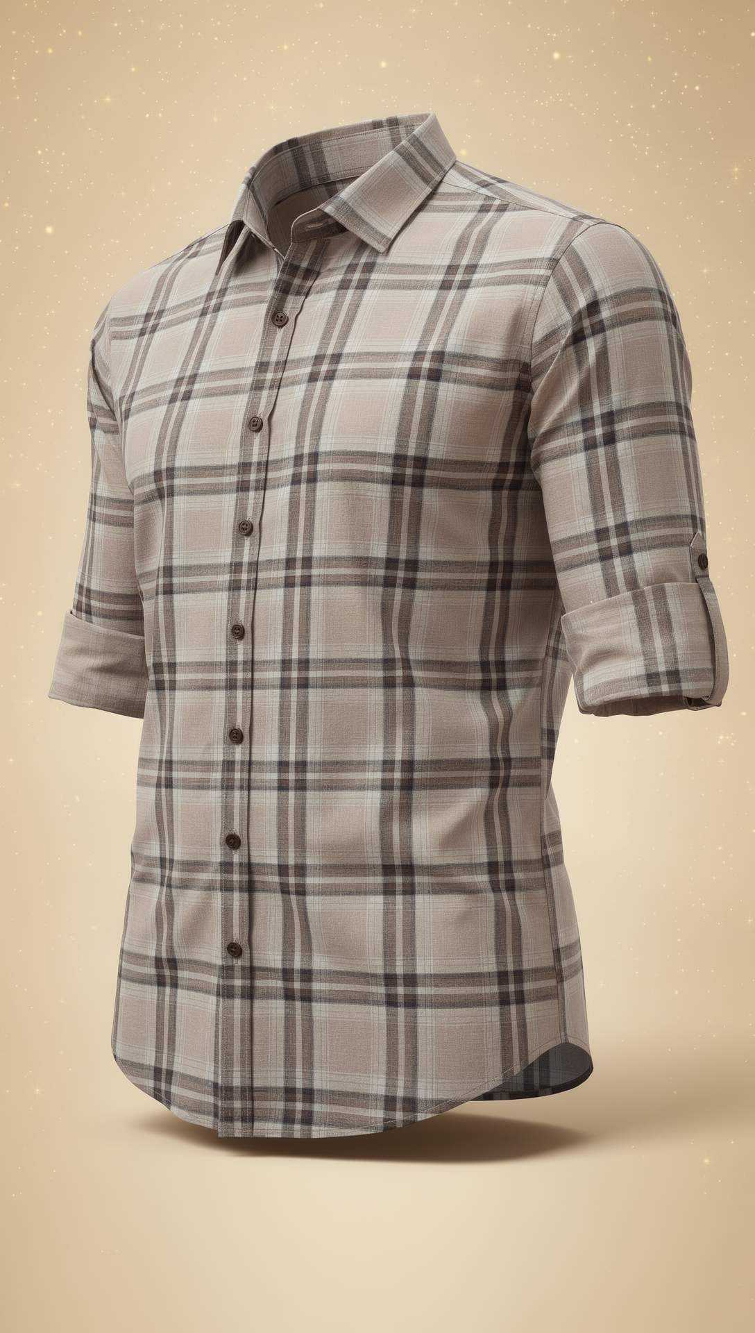 Zieka premium beige check shirt — men's clothing manufactured in Mumbai